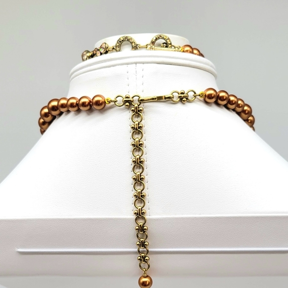 Heidi Daus Gold Pearl and Diamond Swarovski Crystal Asymmetrical Jewelry Set - Picture 13 of 14